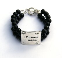 "Tro, hopp, kärlek" armband, svarta pärlor